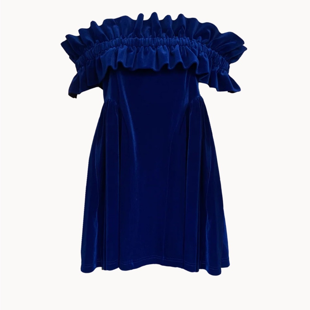 NWT Alina Liu XXS Blue Velvet Off the Shoulder Shibari Dress